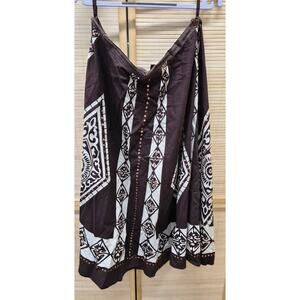 Mlle Gabrielle Cotton Maxi Skirt Brown White Boho Geometric M